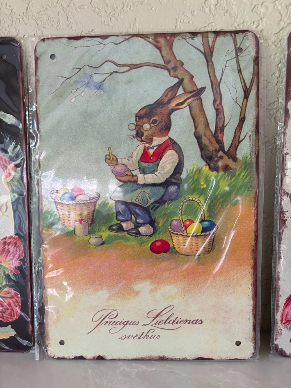Easter Bunny Vintage-Style Metal Signs - Set of 4